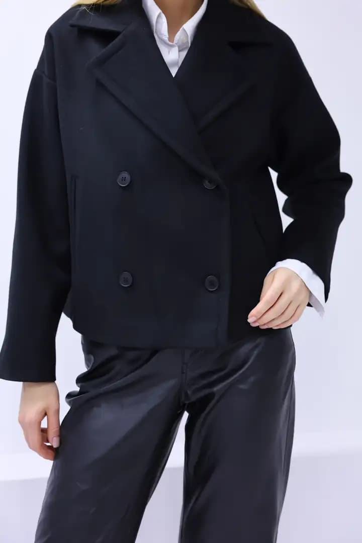 Kısa Oversize Kaşe SIYAH Kaban 6