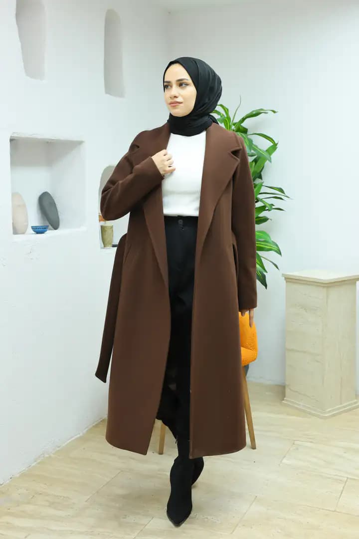 Uzun kaşe KAHVE kaban 8