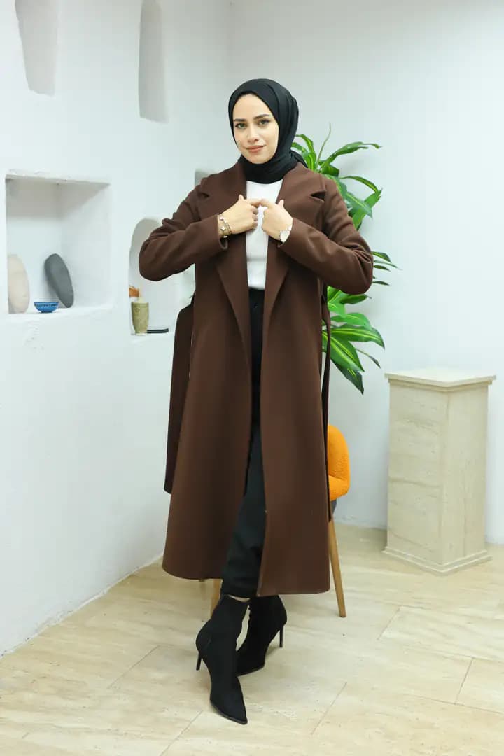 Uzun kaşe KAHVE kaban 7