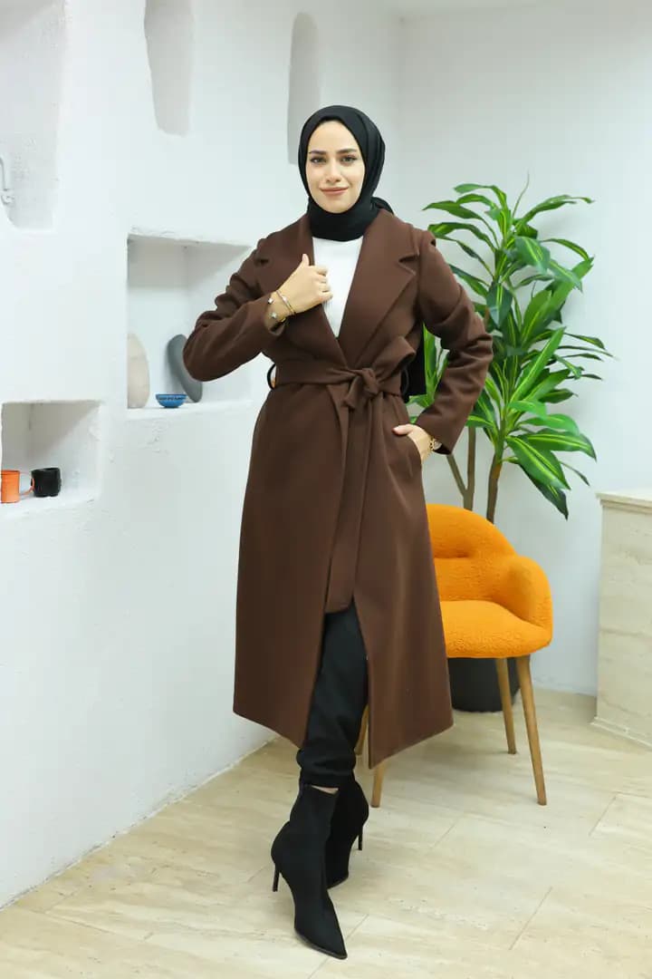 Uzun kaşe KAHVE kaban 6