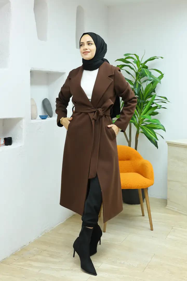 Uzun kaşe KAHVE kaban 5