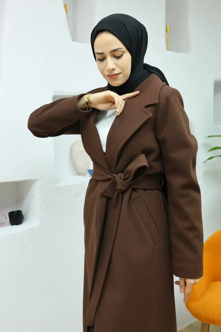 Uzun kaşe KAHVE kaban 4