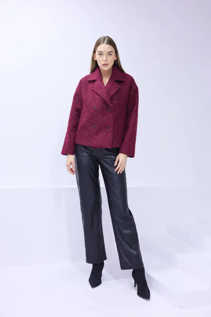 Kısa  oversize yün BORDO kaban