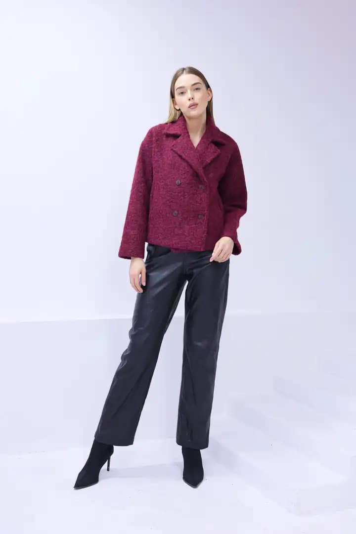 Kısa  oversize yün BORDO kaban