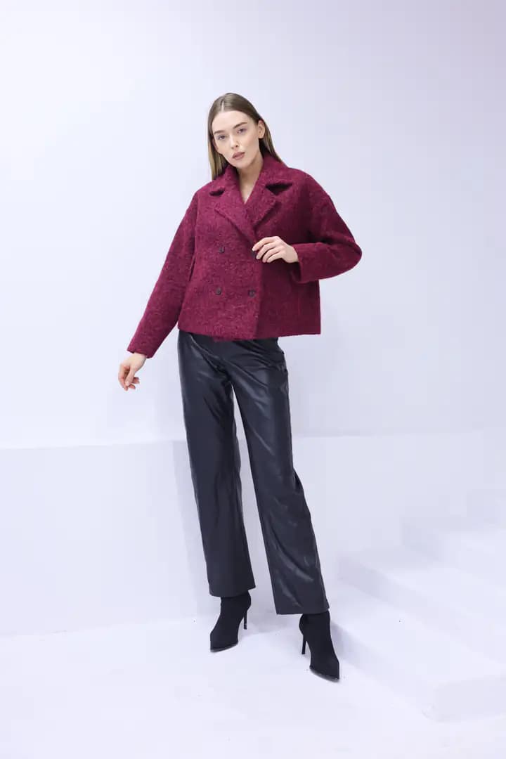 Kısa  oversize yün BORDO kaban