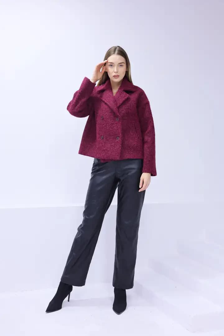 Kısa  oversize yün BORDO kaban