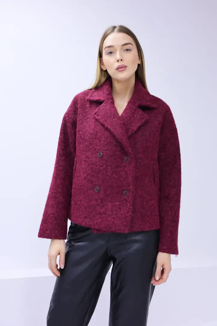 Kısa  oversize yün BORDO kaban